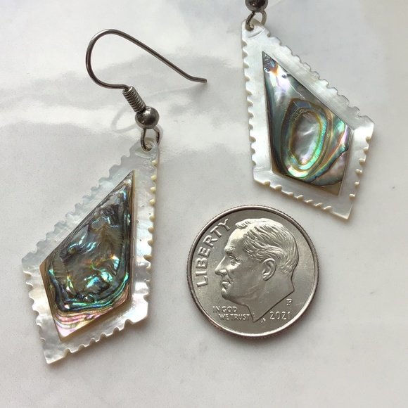 Vintage Abalone Shell & Mother of Pearl Dangle Earrings Pierced - Picture 6 of 15